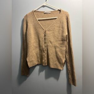 Abercrombie & Fitch Tan Ribbed Cropped Cardigan - Hook & Eye Closure